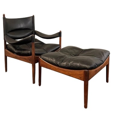 Danish Rosewood and Leather Modus Lounge Chair with Ottoman 