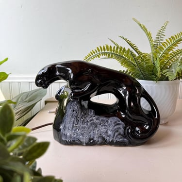 Vintage 1950s Black Panther Ceramic TV Lamp Figurine, | Midmay