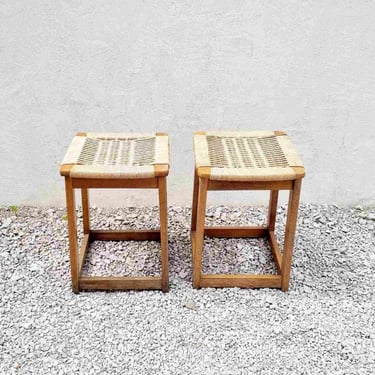 1 of 2 Mid Century Stool / Ebert Wels Design / Vintage Wooden Stools / Ottomans / Rope and Wood / Brown Stools / Scandinavian Design / '60s 