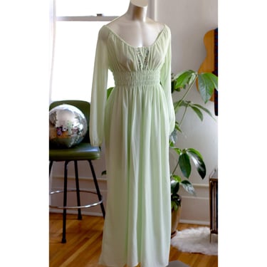 Vintage Jumpsuit - 1970s - Loungewear - Green, Floral, Romper, Boho, Long Sleeve 