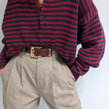 90s Gap Cranberry & Navy Striped Henley