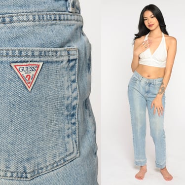 Faded Guess Jeans 90s High Waisted Mom Jeans Retro Straight Leg Jeans Boho Hipster Grunge Streetwear Denim Pants 1990s Vintage Medium M 30 