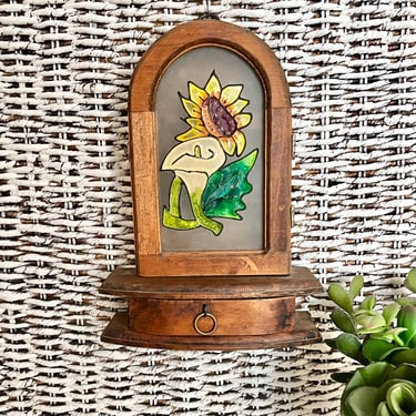 Painted Glass and Wood Curio Cabinet, Jewelry Box, Table Top or Hanging, Vintage 