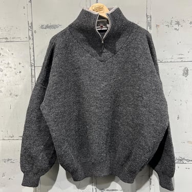 XL 80’s Gray Wool Quarter zip sweater made in Ireland oversized warm winter sweater 