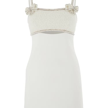 Self-Portrait Women White Dress With Applied Rhinestones On The Front And Cut-Out Detail In Tech Fabric Woman