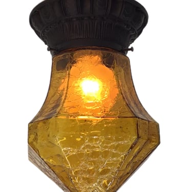 Vintage 1920s Porch Ceiling Light by Lightolier with Amber Crackle Glass Shade #2252 
