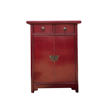 Chinese Distressed Brick Red Tall Slim Side End Table Nightstand cs7617E 