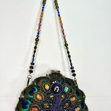 Y2K Mary Francis Beaded and Jeweled Peacock Bag with Removable Strap by VintageRosemond