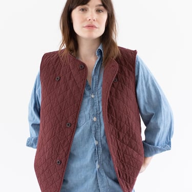 Vintage Cranberry Red Quilt Cotton Vest | Unisex Diamond Quilted Layer | S M | 