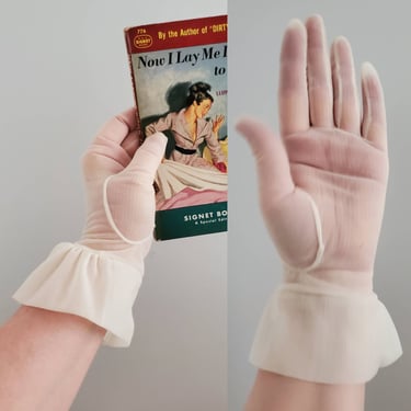Vintage Sheer Striped Gloves - Vintage Accessories - Vintage Day Gloves 