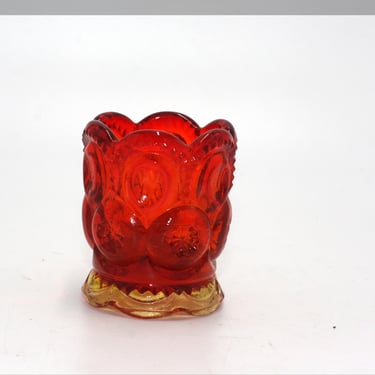 vintage Moon and Stars amberina toothpick holder by L E Smith 