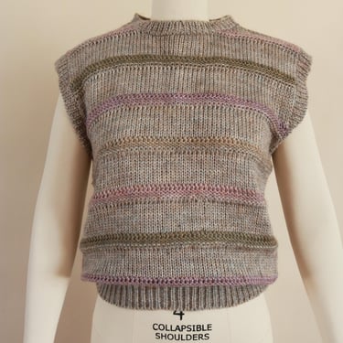 Vintage 80s Gray Brown Striped Knit Sweater Vest by Jeana 