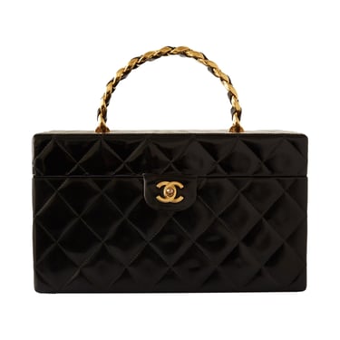 Chanel Black Jumbo Quilted Patent Vanity Bag