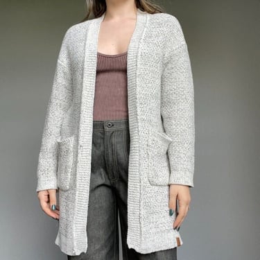 Roots Canada White Gray Cotton Blend Relaxed Lounge Long Cardigan Sz Small 