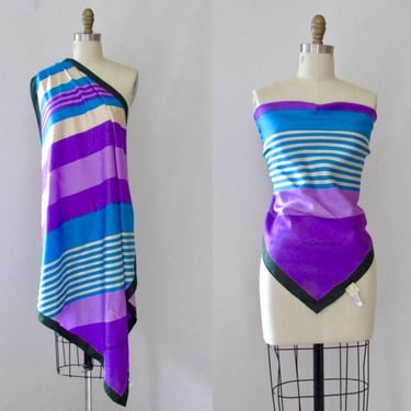 STRIPE ZONE YSL Vintage 70s Purple Silk Scarf | 1970s Yves Saint Laurent, Bonwit Teller | 80s 1980s Parisian Paris Designer, Made in France 