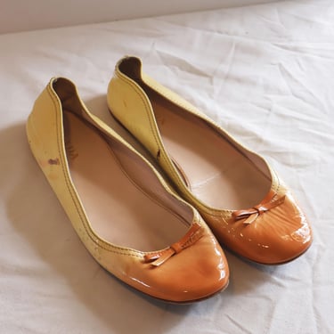 Vintage PRADA Patent Leather Ombré Ballerina Flats with Bow sz 38.5 8 8.5 As Is Orange White 