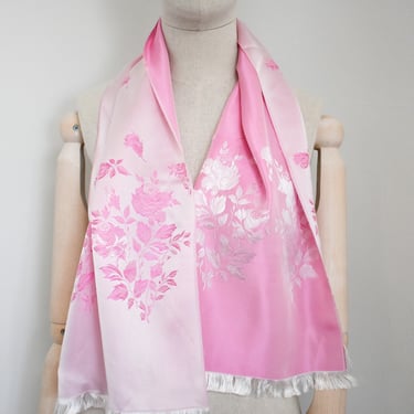 1960s Pink and White Rose Long Scarf 