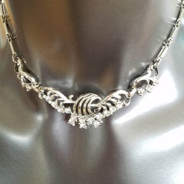 Sparkly Vintage Rhinestone Choker Necklace~Mid Century Necklace Estate Jewelry~Clear Rhinestone Necklace~Bridal Jewelry~JewelsandMetals 
