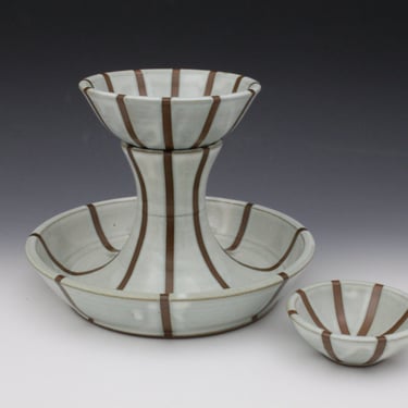 Light Blue and Brown Striped Scorpion Bowl / Chip and Dip 