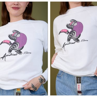 Vintage 1980s Kliban Cat Aerobics Oliva Newton-John Graphic Long Sleeve Sweatshirt 