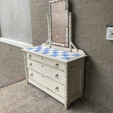 Antique Faux Bamboo Painted Dresser with Mirror