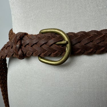 Vintage braided leather belt~ extra long skinny Boho style~ thin trouser belt ~ open size XXL up to 43” 