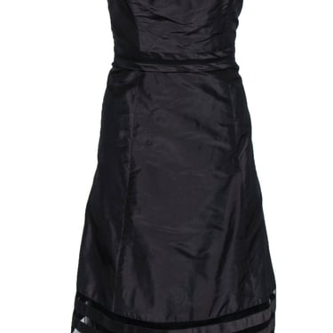 Vera Wang - Dark Brown Strapless Silk A-Line Dress w/ Tulle Underlay Sz 10