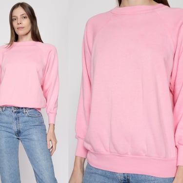 Small 90s Pink Soft Raglan Sweatshirt | Vintage Slouchy Plain Crewneck Pullover 
