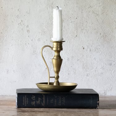 Vintage Brass Candle Holder with Handle, Brass Chamber Stick 