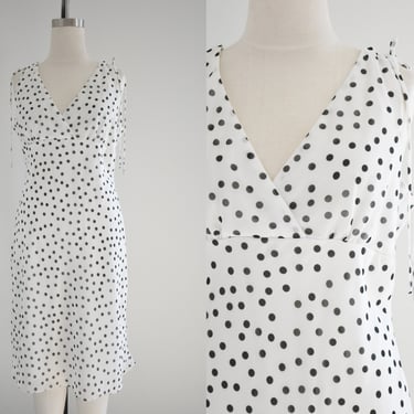 1990s White and Black Polka Dot Chiffon Dress 