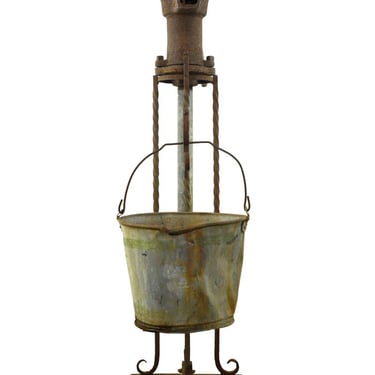 Antique Cast Iron Hand Water Pump with Steel Bucket