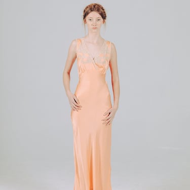 1930s bias cut peach silk lace nightgown art deco 