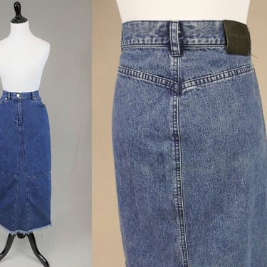 Vintage Ralph Lauren Jean Skirt - 28" 29" waist - Long w/ Fringe Hem - Lauren Jeans Co - S M 