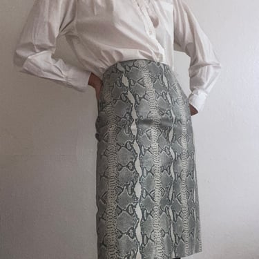 vintage leather snakeskin print pencil skirt small 