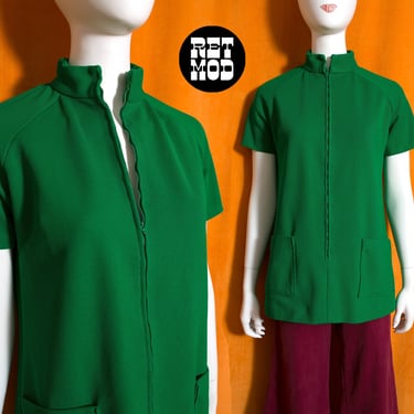 Chic Vintage 60s 70s Emerald Green Tunic Top with Pockets 