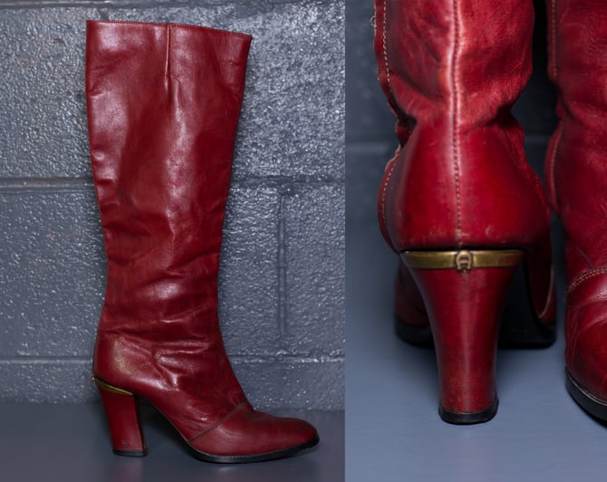 Vintage 1970s Tall Oxblood Etienne Aigner Boots | Size 6 1/2 