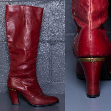 Vintage 1970s Tall Oxblood Etienne Aigner Boots | Size 6 1/2 