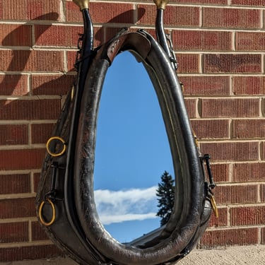 Antique Leather Horse Collar Harness Mirror 