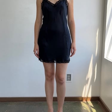 Black Silk + Lace Mini Slipdress (S)
