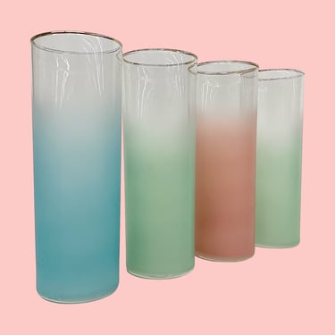 Vintage Highballs Retro 1960s Mid Century Modern + Federal Glass + Pastel + Frosted + Set of 4 + Cocktail Glasses + MCM Barware + Drinking 