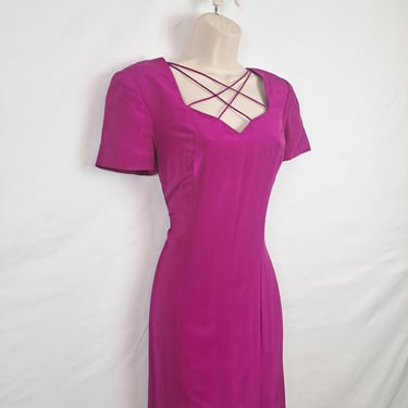 Vintage 90s Magenta Criss Cross Cage Dress, Size Medium 