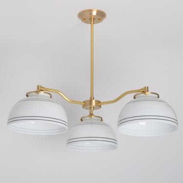 Three Shade Modern Offset Chandelier - Hand Blown Glass - White, Clear and Painted Shades - Down Rod Light - Dome Shade 