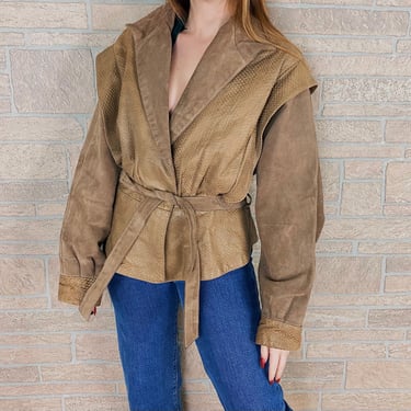 80's Camel Embossed Leather and Suede Jacket 
