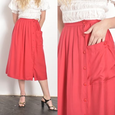 Vintage 1980s Skirt / 80s Geoffrey Beene Silk Skirt / Red ( XS extra small ) 