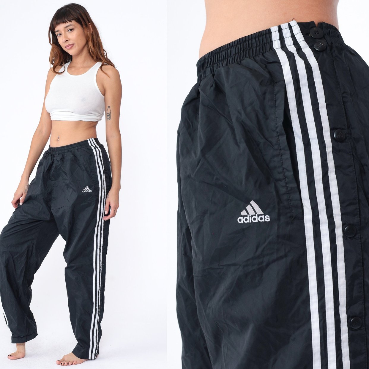 00s adidas nylon wide pants y2k teck 黒 M xs3x