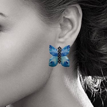 Butterfly Earrings, Blue Earrings, Flower Earrings, Wild Earrings, Crystal Earrings, Christmas Gifts, Carla Bronzini Earrings, Gifts for her 