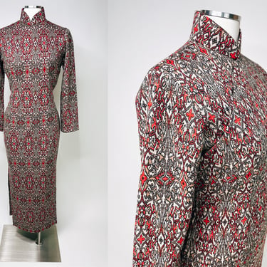 1960s-1970s Heavy Tapestry Print Cheongsam S/M | Vintage, Retro, Rare, Asian Inspired, Warm, Formal Event, Unique, Hostess, Cocktail Dress 