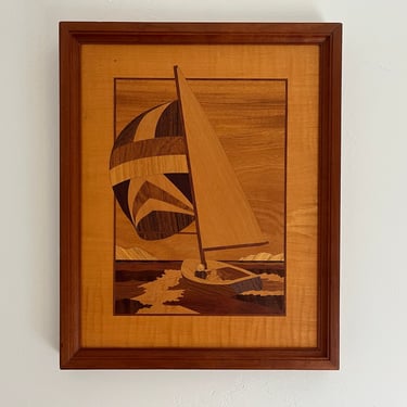 Marquetry Sailboat Wall Art, C1960 