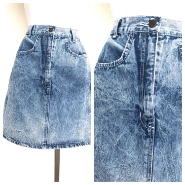 Vintage VTG 1980s 80s Acid Wash Denim Mini Skirt 