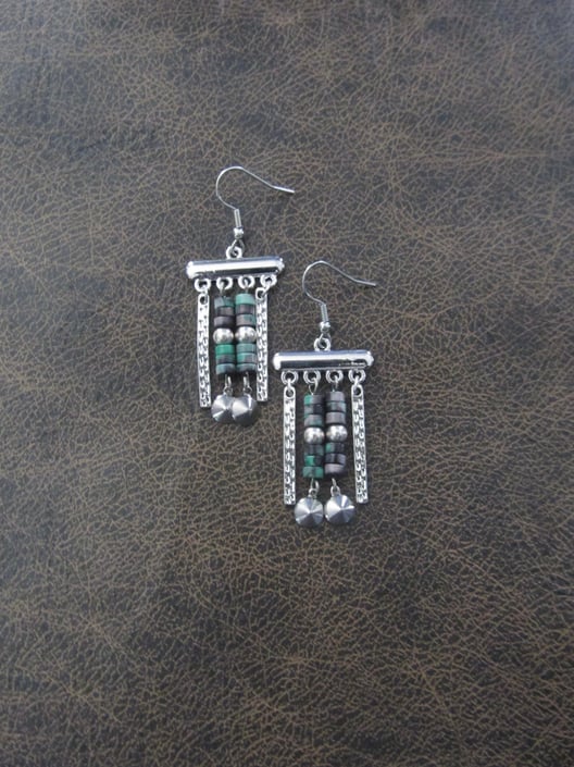 Jasper and silver ethnic chandelier earrings 